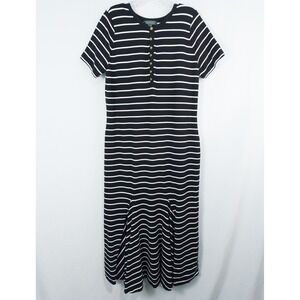 Lauren Ralph Lauren Striped Jersey Maxi Dress 1X Black White Nautical Preppy